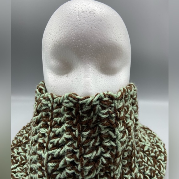 Cowl crochet handmade new green brown - Picture 2 of 6
